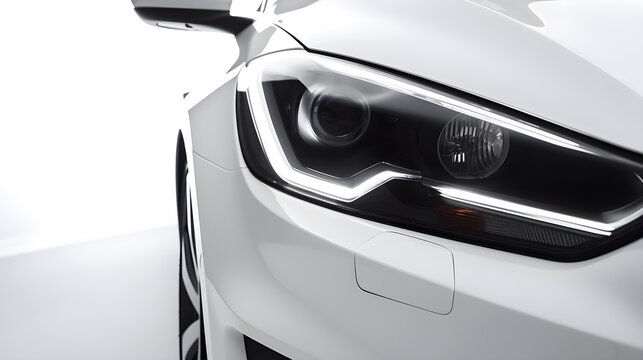 Modern white premium car in studio light, white background. Generative Ai