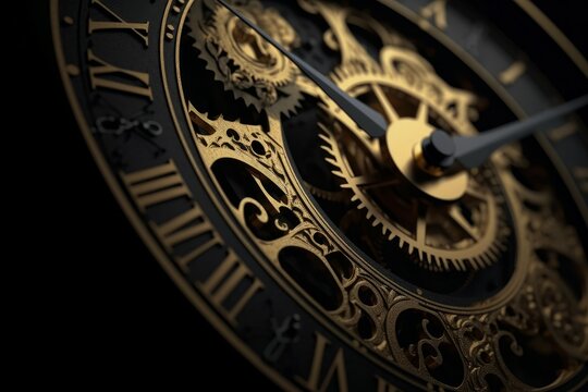 Old gold clock time. Generate Ai