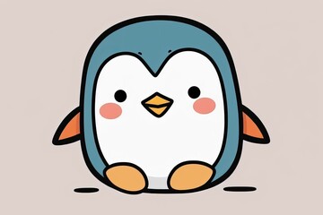 Obraz premium cute cartoon penguin sitting on the ground with a smile. Generative AI