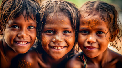 Portrait of a group of Indigenous Australian children - obrazy, fototapety, plakaty