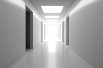 bright and airy hallway with natural light at the end. Generative AI