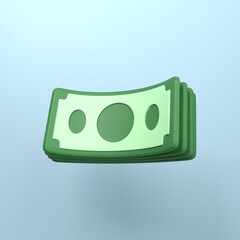 Bundles cash banknotes floating. isolated on blue background. 3d realistic symbol icon cartoon render.business money finance.