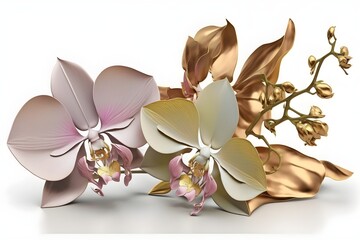 Beautiful Orchid with Pink, white and Gold Color. Created with Generative AI technology