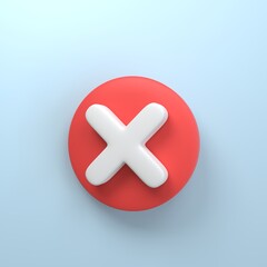 Check mark, correct circle sign and red cross for confirm approve or selected. isolated on blue background. 3d realistic symbol icon cartoon render.