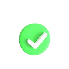 3d render. Symbol green check mark icon. for approve, correct and pass.icon sign realistic cartoon concept.