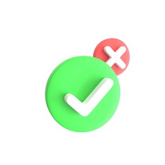 3d render. Symbol green check mark and red cross icon. for approve, correct and pass.icon sign realistic cartoon concept.