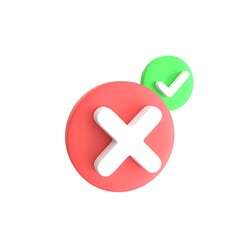 Fototapeta premium 3d render. Symbol green check mark and red cross icon. for approve, correct and pass.icon sign realistic cartoon concept.