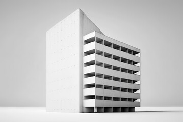high-rise building with a series of balconies on the upper floors. Generative AI