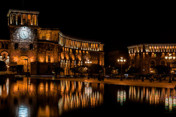 Capital of Armenia Yerevan, Republic Square at night in Yerevan.