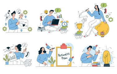 Business people character job work team teamwork abstract concept. Vector graphic design illustration