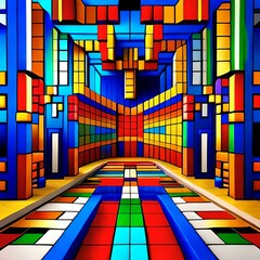 a pattern of 3D rectangles in various sizes perspectives and colors or gradients arranged in a specific pattern or randomly in 8k resolution Web banner
