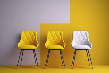 three modern chairs in a minimalist setting. Generative AI