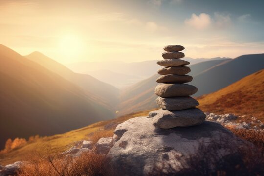 Zen stones in mountains. Generate Ai