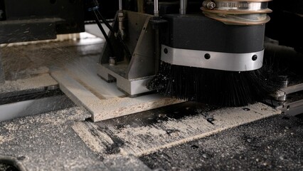 Machine cut panel for kitchen furniture. Production of kitchen facades on a drilling and filter machine of furniture facades.