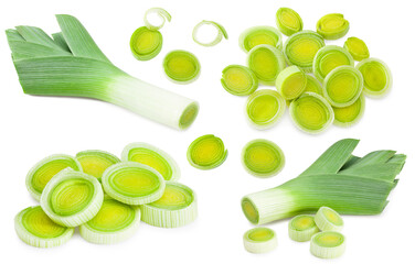 leek with slices isolated on white background. with clipping path