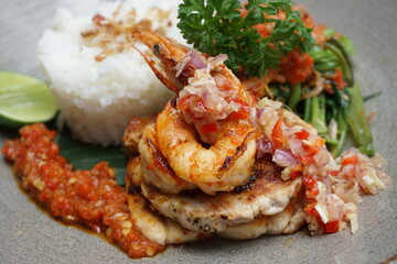 Rice with Spicy Prawn Indonesia Food