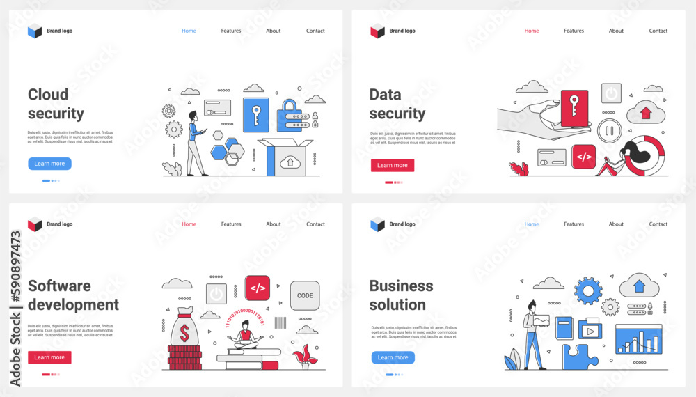 Poster business solutions in cloud data security, application and software development set vector illustrat