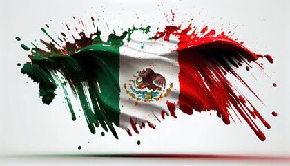 Liquid Paint Colors of Mexico Country Flag Dripping and Explosion on White Backdrop Generative AI