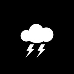 Cloud and lightning sign. Weather icon of storm isolated on black background