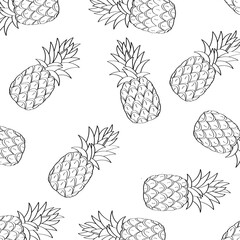 pineapple black and white background, vector illustration