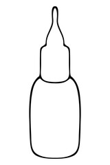 A bottle of nasal spray. Nasal drops. Medication for relieving congestion. Vector illustration. Space for text. Outline on an isolated background. Doodle style. Medical subject. Sketch.