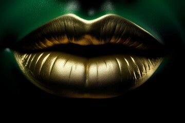 Golden lips green background. Generate Ai