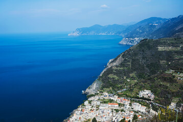 Hill and sea, Cinque Terre, UNESCO world Heritage, shades of water, scenic