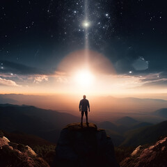 Fototapeta premium The Man looking at the himself, generated in Ai Technology