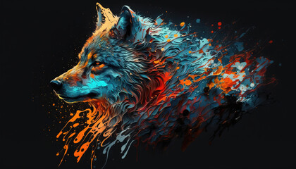 Wolf animal abstract wallpaper. Contrast background in vivid colors generative ai