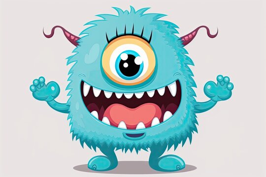 cute blue monster with large eyes and horns. Generative AI