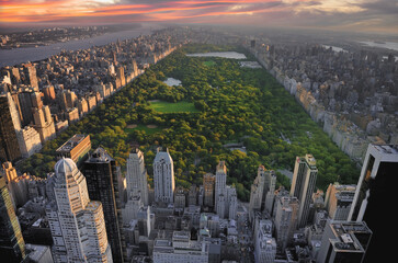 Aerial view of the Central park in Manhattan, New York.