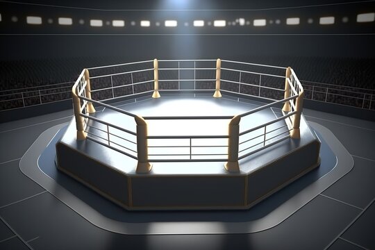 Octagonal ring for fights and competitions in mixed martial arts. Beautiful modern illustration, template for your design. Generative AI