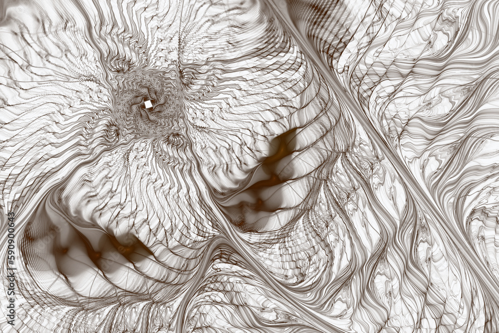 Poster brown pattern of crooked waves on a white background. abstract fractal 3d rendering