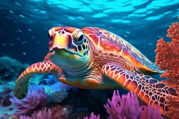 Fototapeta na wymiar Colorful underwater sea turtle. Generate Ai