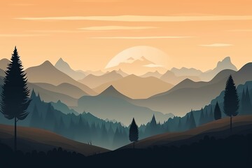  illustration of beautiful  mountain landscape sunrise and sunset in mountains Generated AI