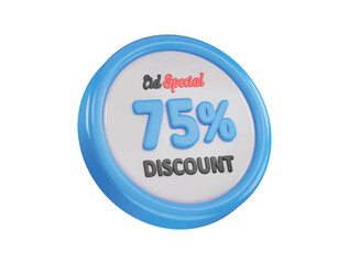 Eid special 75 percent discount offer icon 3d rendering vector illustration