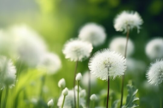 White fluffy dandelions. Generate Ai