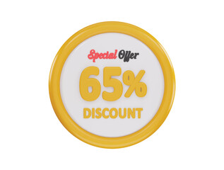 65 percent discount special offer icon 3d rendering vector illustration