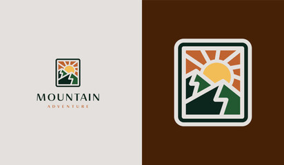 Mountain travel emblems. Camping outdoor adventure emblems, badges and logo patches. Mountain tourism, hiking. Universal creative premium symbol. Vector illustration