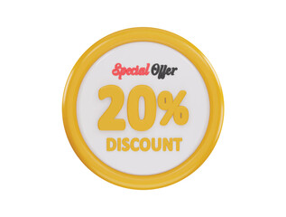 20 percent discount special offer icon 3d rendering vector illustration