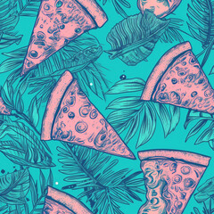 seamless pattern with flowers and butterflies pizza 