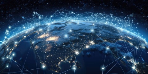 Stunning Earth View from Space: Illuminating City Lights & Advanced Telecommunication - Generative AI