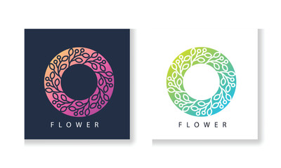 Flower abstract Logo design vector template Linear style.