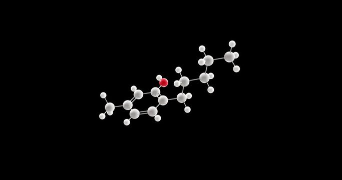 Amylmetacresol molecule, rotating 3D model of antiseptic, looped video with alpha channel