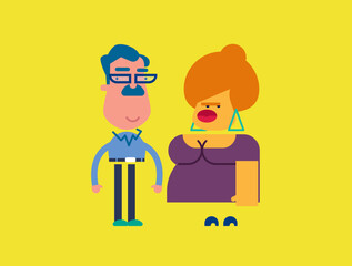 Cartoon wife and husband characters standing
