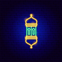 Lantern Ramadan Neon Sign. Vector Illustration of Religion Arabian Glowing Symbol.