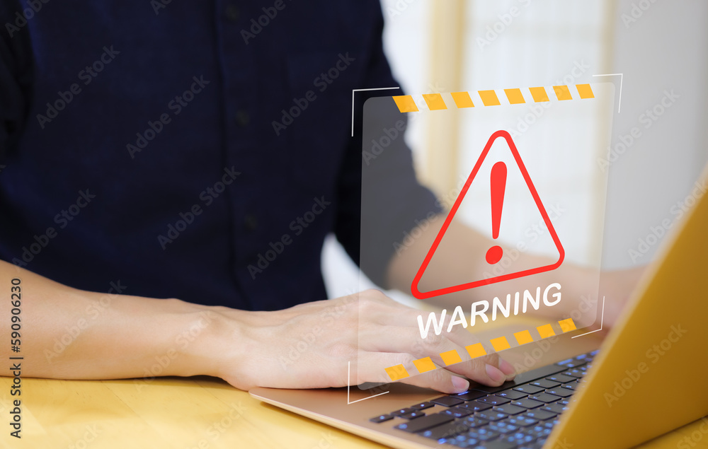 Poster warning cybersecurity alert system concept, system hacked on computer network, cybercrime and virus,