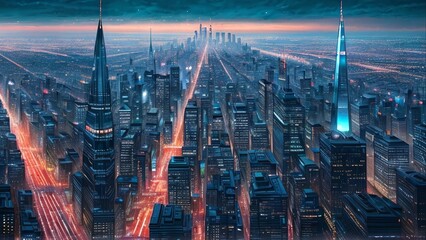 Obraz na płótnie Canvas Digital illustration of a city with skyscrapers, generative AI