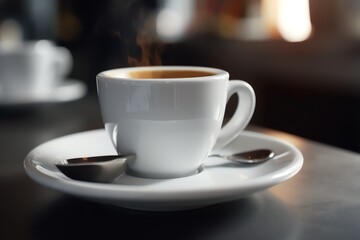 Fototapeta premium cup of hot coffee and coffee beans dynamic background