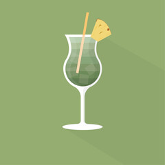 tropical green cocktail with pineapple and straw simplified vector illustration in flat and vintage style